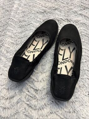 Fly London Black Slip-On Ballet style shoes with Elasticized Sides